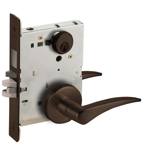 Entry / Office with Deadbolt Mortise Lock C Keyway with 12 Lever and B Rose Right Hand Aged Bronze Finish