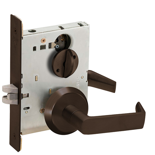 Bed / Bath Privacy Mortise Lock with 06 Lever and C Rose Aged Bronze Finish