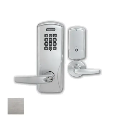 Standalone Keypad Programmable Electronic Lock Cylindrical Classroom / Storeroom Keypad Sparta Lever with Large Format Less Core Satin Chrome Finish