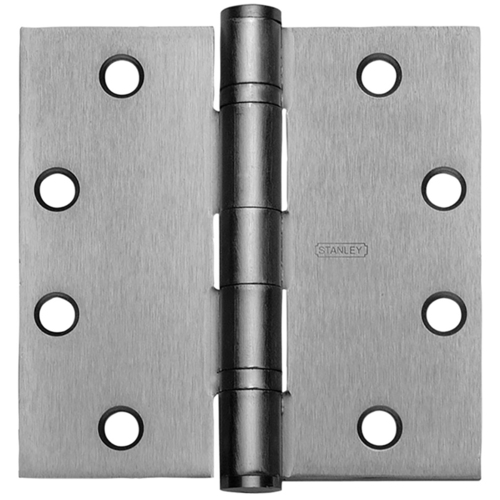 Five Knuckle Ball Bearing Hinge, Full Mortise, Standard Weight, 4-1/2" x 4-1/2", Square Corner, Non-Removable Pin, Satin Stainless Steel