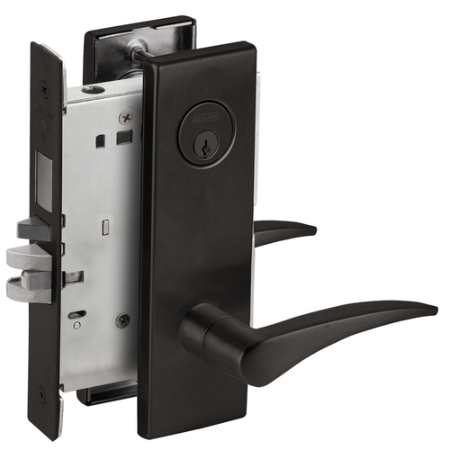 Left Hand Entry / Office with Deadbolt Mortise Lock with C Keyway with 12 Lever and N Escutcheon Matte Black Finish