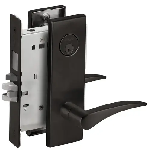 Right Hand Entry / Office with Deadbolt Mortise Lock with C Keyway with 12 Lever and N Escutcheon Matte Black Finish