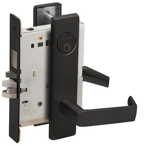 Entry / Office with Deadbolt Mortise Lock with C Keyway with 06 Lever and L Escutcheon Matte Black Finish