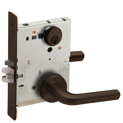 Entry / Office Mortise Lock C Keyway with 02 Lever and A Rose Aged Bronze Finish