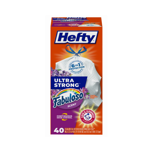 Hefty 00E88384 Hefty Ultra Strong Drawstring Kitchen Trash Bags, Fabuloso Scent, 40ct White