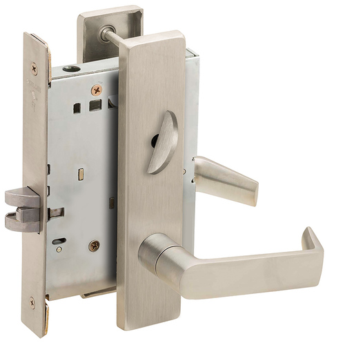 Bed / Bath Privacy Mortise Lock with 06 Lever and L Escutcheon Satin Nickel Finish