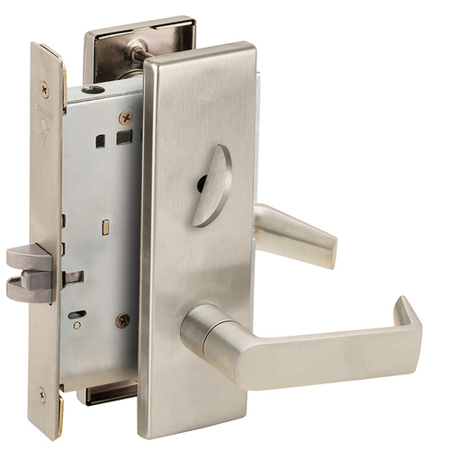 Bed / Bath Privacy Mortise Lock with 06 Lever and N Escutcheon Satin Nickel Finish