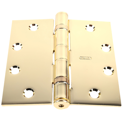 Five Knuckle Ball Bearing Architectural Hinge, Steel Full Mortise, Standard Weight, 4-1/2 In. by 4-1/2 In., Square Corner, Bright Brass