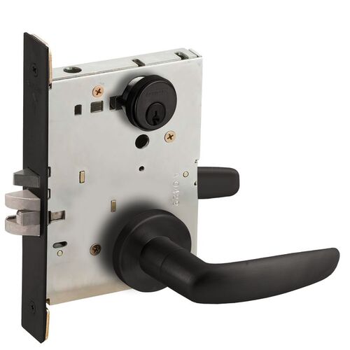 Entry / Office Mortise Lock C Keyway with 07 Lever and A Rose Matte Black Finish