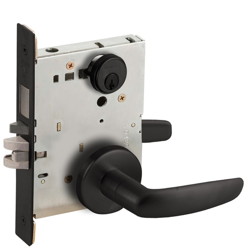 Entry / Office with Deadbolt Mortise Lock with C Keyway with 07 Lever and B Rose Matte Black Finish