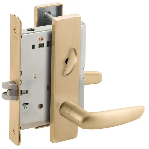 Bed / Bath Privacy Mortise Lock with 07 Lever and L Escutcheon Satin Brass Finish