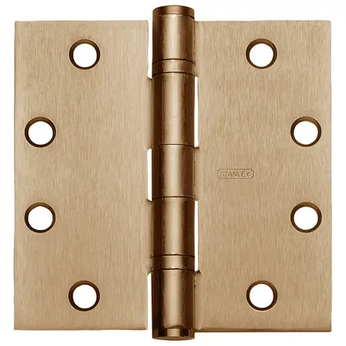 Five Knuckle Ball Bearing Architectural Hinge, Steel Full Mortise, Standard Weight, 4 In. by 4 In., Square Corner, Satin Brass