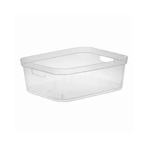 Short Storage Bin, 16.5 qt Capacity, Polypropylene, Clear, 15 in L, 12-1/4 in W, 5-1/4 in H