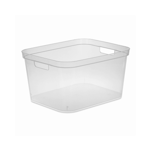 Tall Storage Bin, 26 qt Capacity, Polypropylene, Clear, 15 in L, 12-1/4 in W, 8-1/4 in H