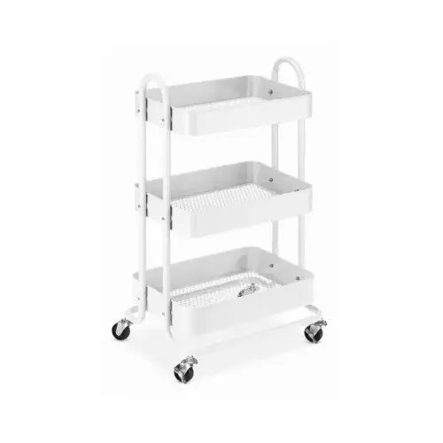 3-Tier Metal Shelf Utility Cart, White, 13.35 x 17 x 31 In.