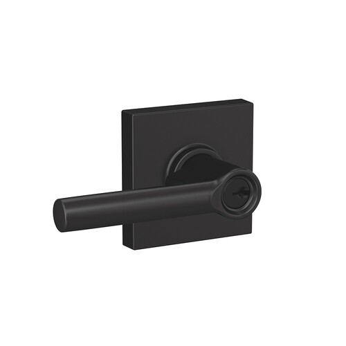 Broadway Lever with Collins Rose Keyed Entry Lock C Keyway with 16086 Latch and and 10027 Strike Matte Black Finish