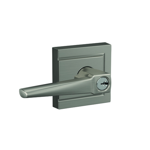 Eller Lever with Upland Rose Keyed Entry Lock C Keyway with 16086 Latch and 10027 Strike Satin Nickel Finish