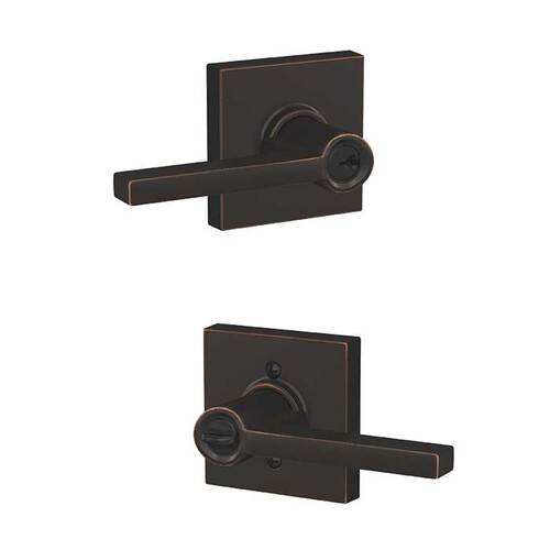 Latitude Lever with Collins Rose Keyed Entry Lock C Keyway with 16086 Latch and 10027 Strike Aged Bronze Finish