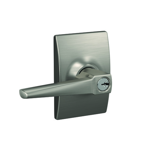 Eller Lever with Century Rose Keyed Entry Lock C Keyway with 16086 Latch and 10027 Strike Satin Nickel Finish