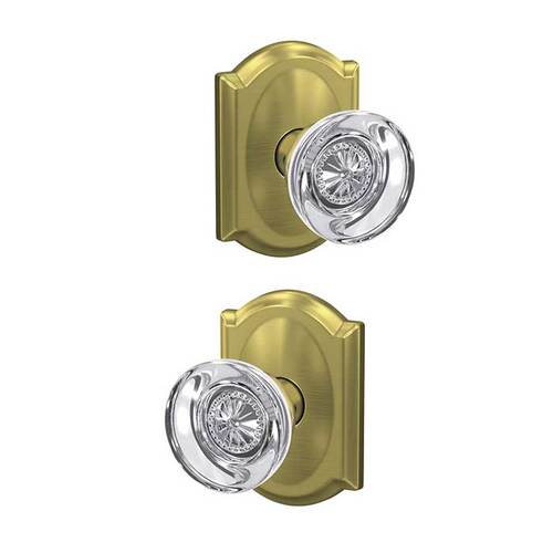 Hobson Knob with Camelot Rose Non Turning Dummy Lock Satin Brass Finish