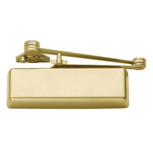 Parallel Arm Super Smoothee Heavy Duty Adjustable Surface Mounted Hold Open Cush Door Closer with Thru Bolts 696 Sprayed Brass Finish