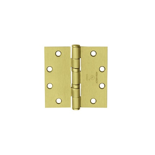 Full Mortise Hinge, 5-Knuckle, Standard Weight, 4-1/2" x 4-1/2", Square Corner, Satin Brass