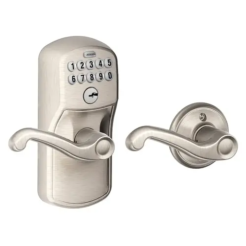 Plymouth with Flair Lever Keyed Entry Auto Lock Electronic Keypad with 16211 Latch and 10063 Strike Satin Nickel Finish