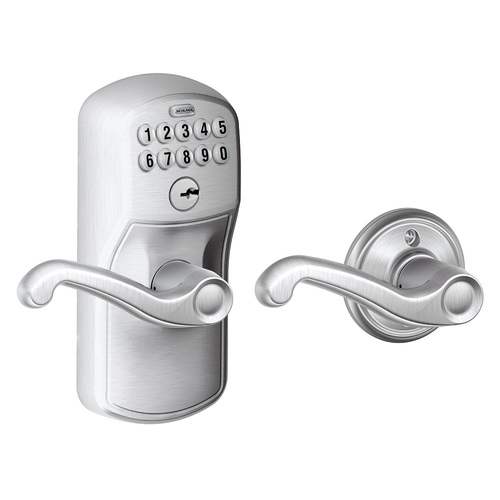 Plymouth with Flair Lever Keyed Entry Auto Lock Electronic Keypad with 16211 Latch and 10063 Strike Satin Chrome Finish