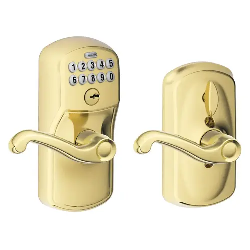 Plymouth with Flair Lever Entry Flex Lock Electronic Keypad with 16211 Latch and 10063 Strike Lifetime Brass Finish