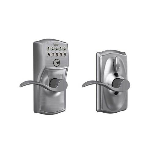 Schlage Residential FE595 CAM626ACC Camelot with Accent Lever Entry Flex Lock Electronic Keypad with 16211 Latch and 10063 Strike Satin Chrome Finish