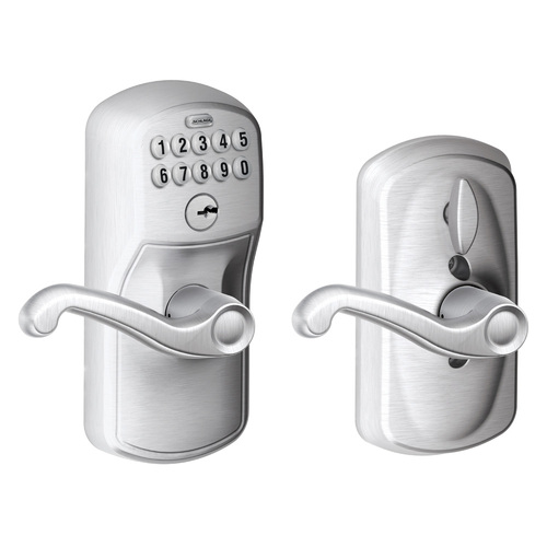 Plymouth with Flair Lever Entry Flex Lock Electronic Keypad with 16211 Latch and 10063 Strike Satin Chrome Finish