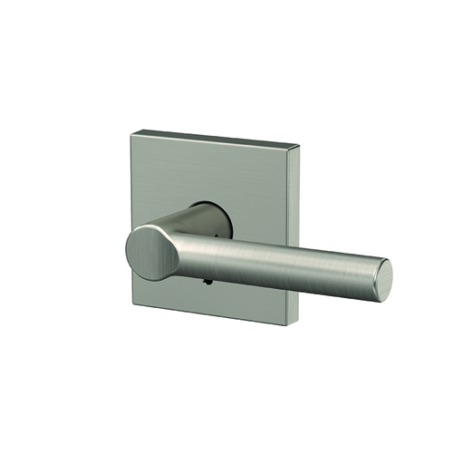 Broadway Lever with Collins Rose Passage and Privacy Lock with 16600 Latch and 10027 Strike Satin Nickel Finish