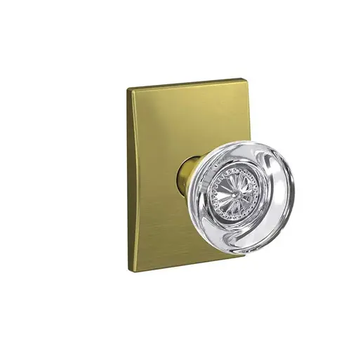 Hobson Knob with Century Rose Passage and Privacy Lock with 16600 Latch and 10027 Strike Satin Brass Finish