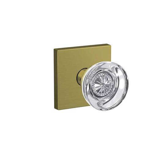 Hobson Knob with Collins Rose Passage and Privacy Lock with 16600 Latch and 10027 Strike Satin Brass Finish