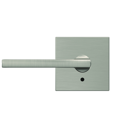 Latitude Lever with Collins Rose Passage and Privacy Lock with 16600 Latch and 10027 Strike Satin Nickel Finish