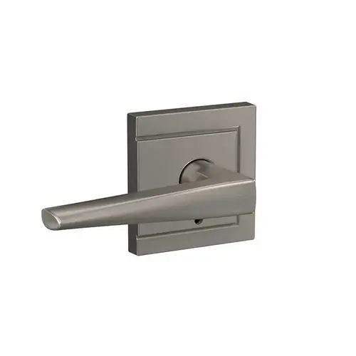 Eller Lever with Upland Rose Passage and Privacy Lock with 16600 Latch and 10027 Strike Satin Nickel Finish