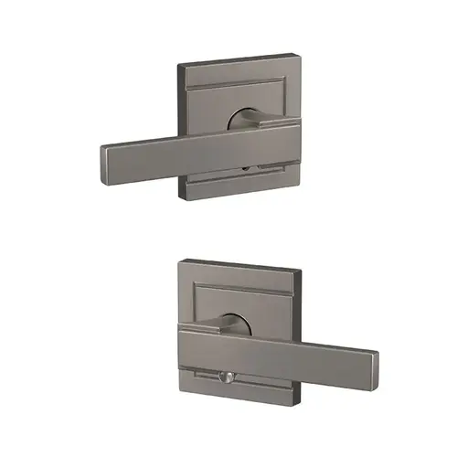 Northbrook Lever with Upland Rose Passage and Privacy Lock with 16600 Latch and 10027 Strike Satin Nickel Finish