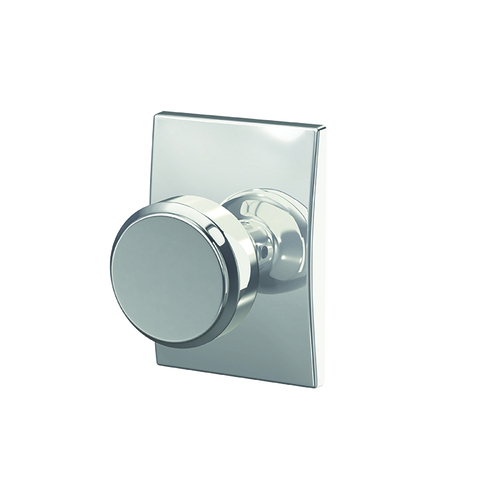 Bowery Knob with Century Rose Passage and Privacy Lock with 16600 Latch and 10027 Strike Bright Chrome Finish