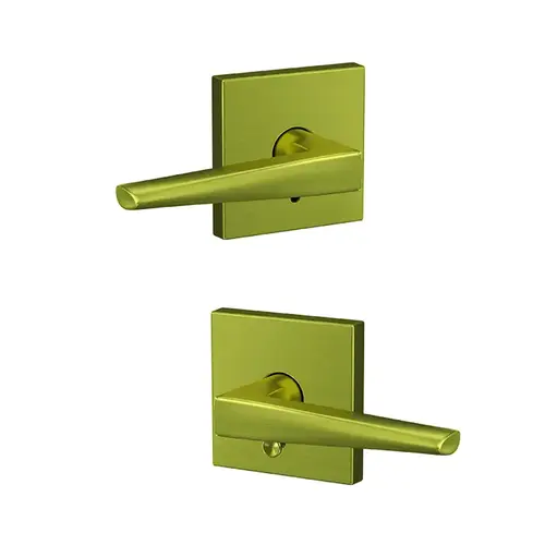 Eller Lever with Collins Rose Passage and Privacy Lock with 16600 Latch and 10027 Strike Satin Brass Finish