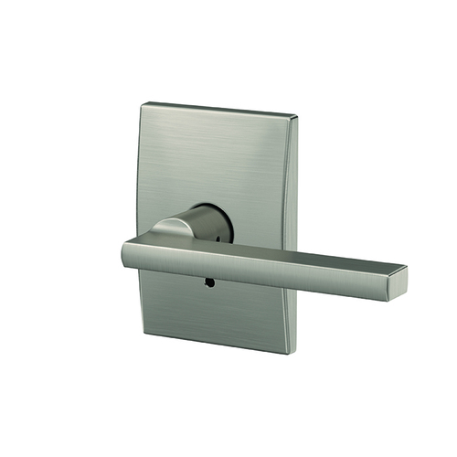 Latitude Lever with Century Rose Passage and Privacy Lock with 16600 Latch and 10027 Strike Satin Nickel Finish