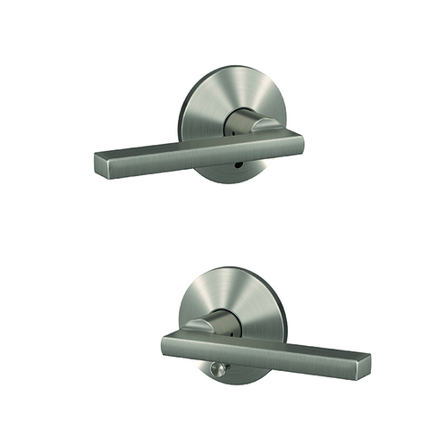 Latitude Lever with Kinsler Rose Passage and Privacy Lock with 16600 Latch and 10027 Strike Satin Nickel Finish