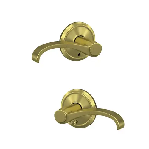 Whitney Lever with Alden Rose Passage and Privacy Lock with 16600 Latch and 10027 Strike Satin Brass Finish