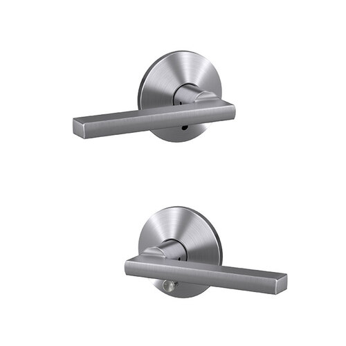 Latitude Lever with Kinsler Rose Passage and Privacy Lock with 16600 Latch and 10027 Strike Satin Chrome Finish