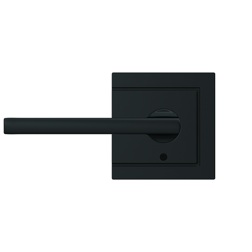 Latitude Lever with Upland Rose Passage and Privacy Lock with 16600 Latch and 10027 Strike Matte Black Finish