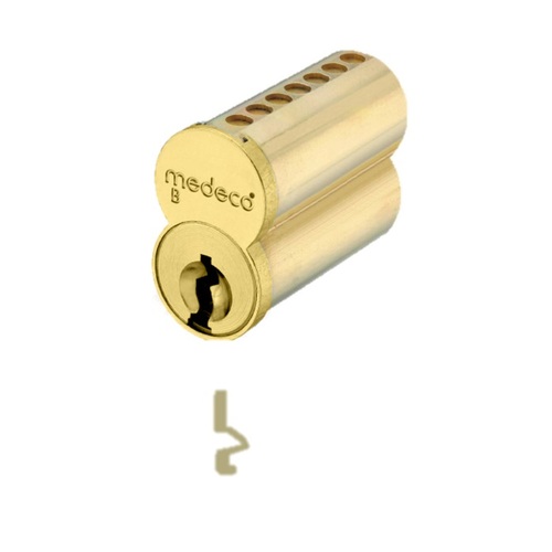 7 Pin Uncombinated Small Format Interchangeable Core with WC Keyway and Clip Retainer Satin Brass Finish