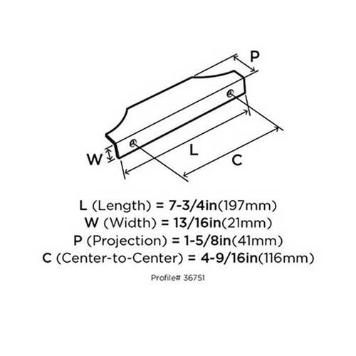 Extent 4-9/16 in (116 mm) Center-to-Center Satin Nickel Cabinet Edge Pull