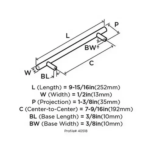 7-9/16" (192 mm) Center to Center Bar Cabinet Pull Oil Rubbed Bronze Finish