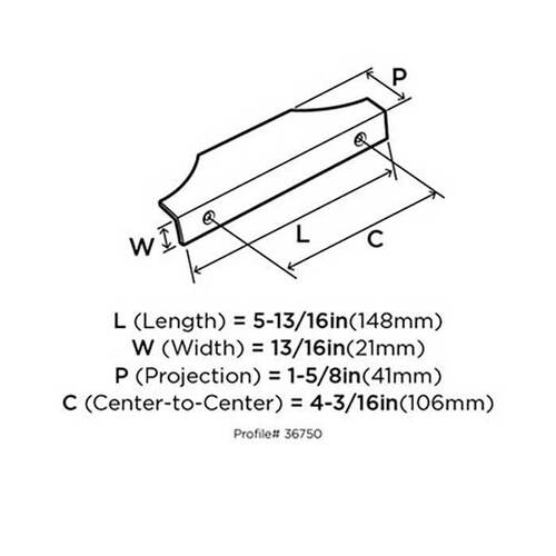 Extent 4-3/16 in (106 mm) Center-to-Center Black Chrome Cabinet Edge Pull