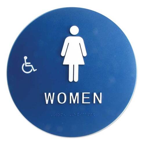 Women Circle Blue Bathroom Sign Blue Finish