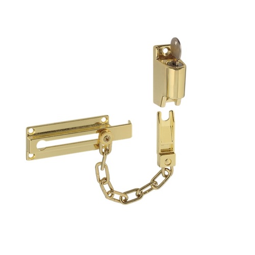 National Hardware N183582 V806 Keyed Chain Door Lock Brass Finish